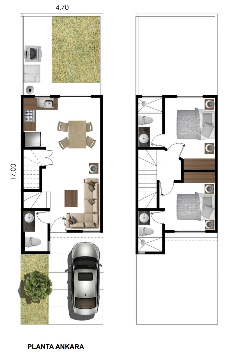 Planta arquitectónica del Modelo Ankara, planta baja y planta alta